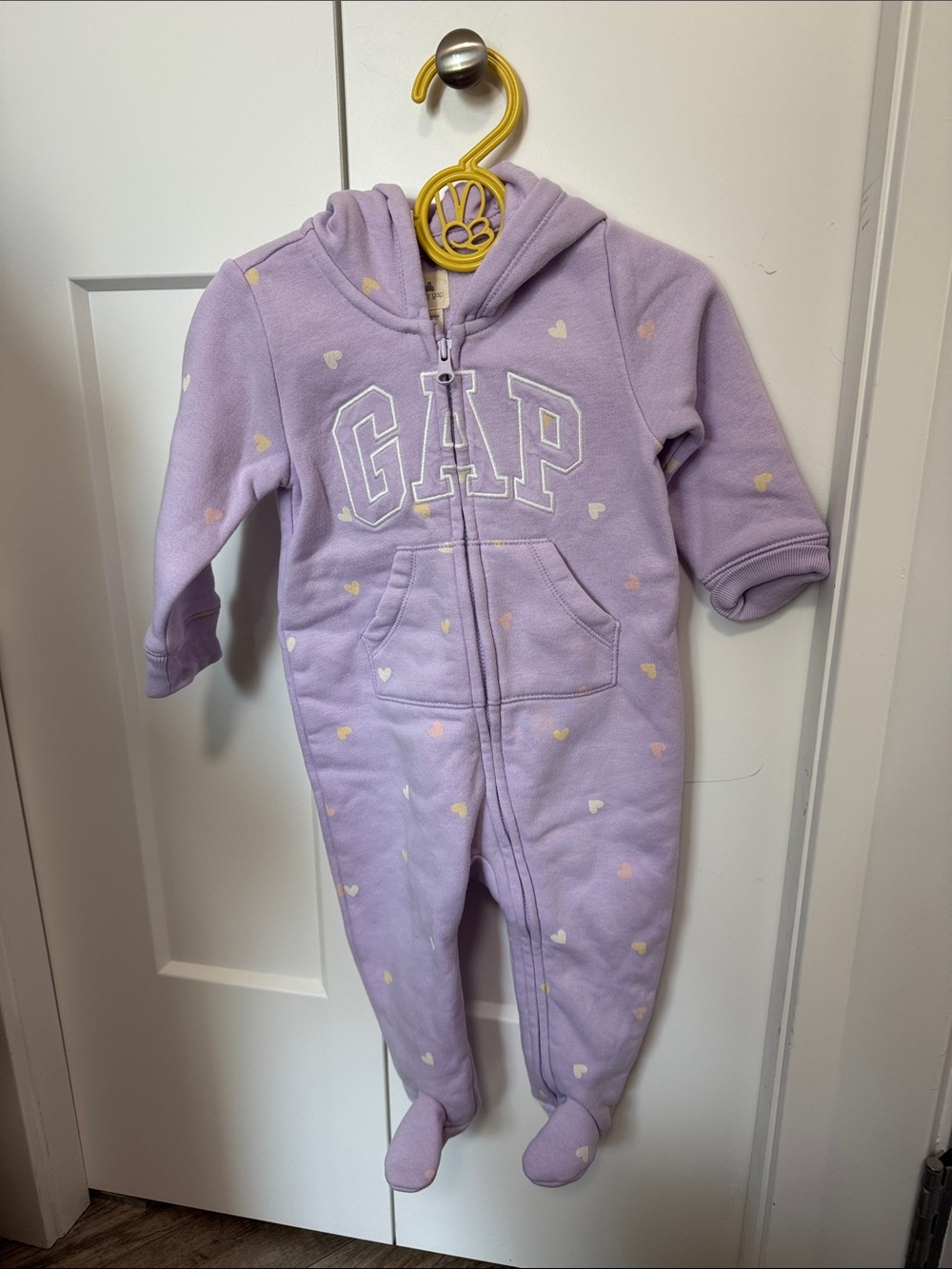 GAP Lavender Heart Zip Fleece Footed One-Piece
